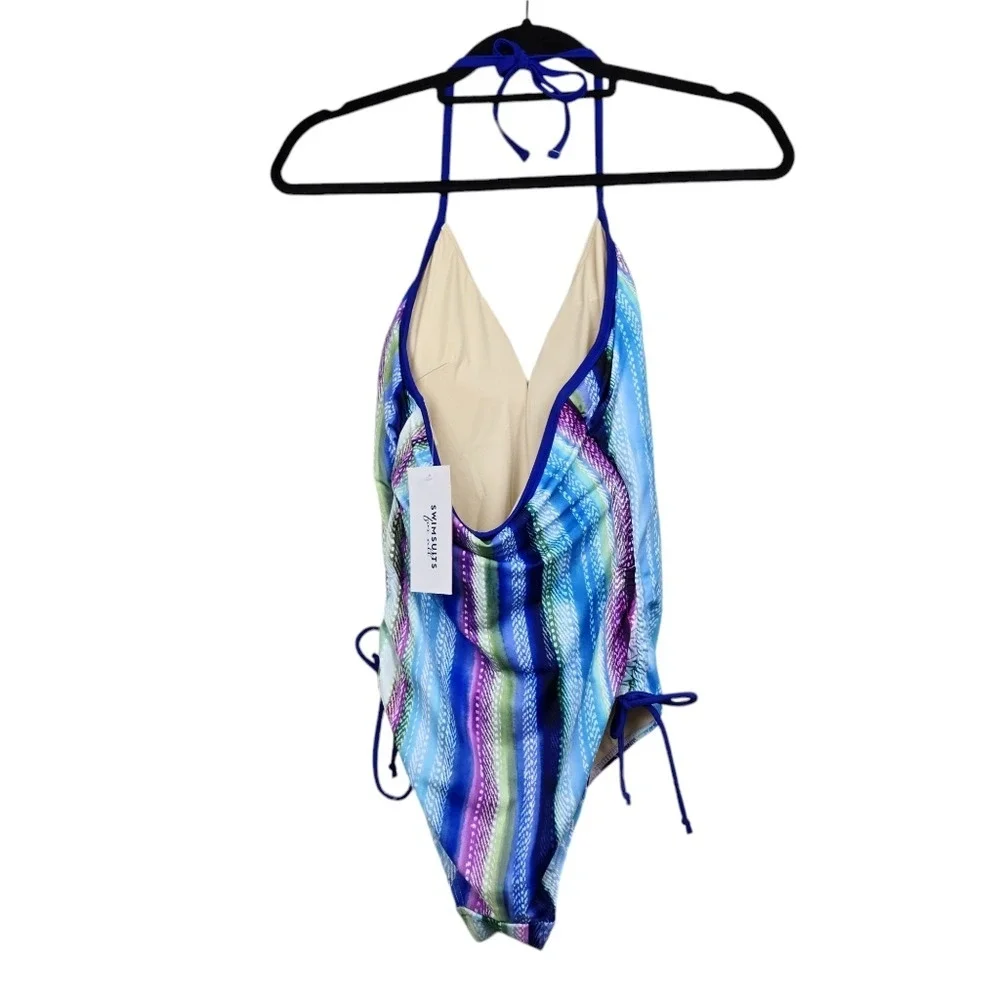 Swimsuits For All Womens Multicolor Halter Neck One Piece Swimsuit Size 4 NWT